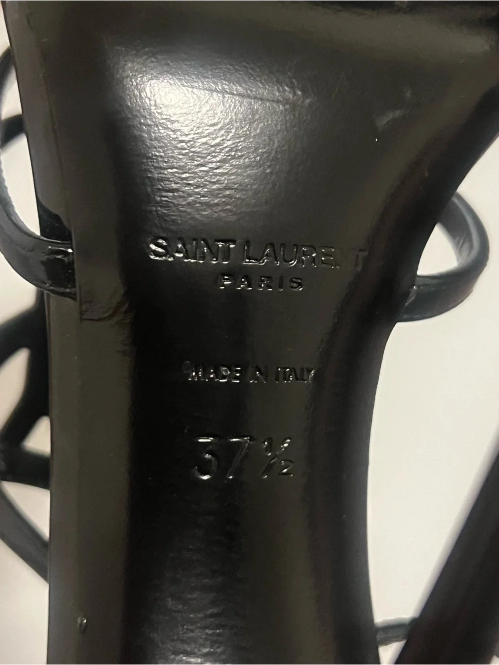 Saint Laurent Black Patent Leather YSL Logo Sandals - Picture 5 of 5